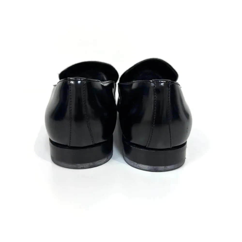 PRADA Black Patent Leather Combination Calf Hair Point Toe Loafer 10 Pony Shoes
